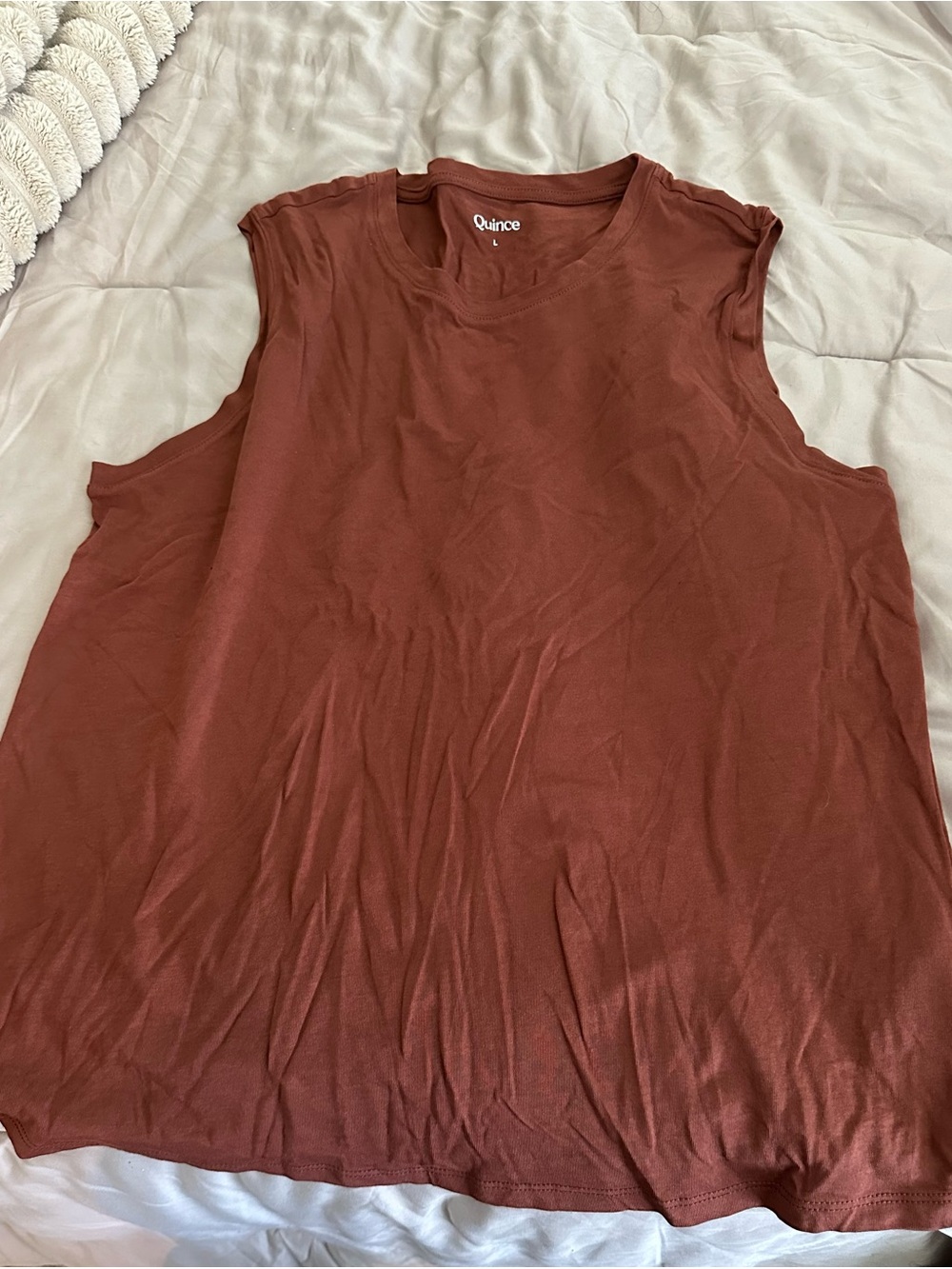 Quince Womens Sleeveless Muscle Tee in Rust Brown